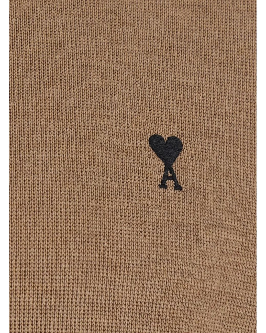 AMI Brown Crewneck Sweater Ami De Coeur Wool And Cashmere Blend Tops for men