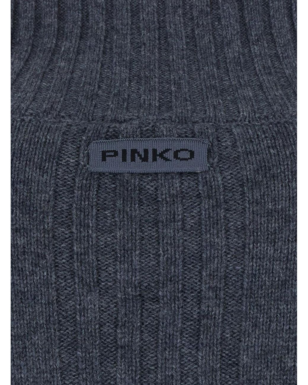 Pinko Blue Sweater With High Neck And Logo Patch On The Back