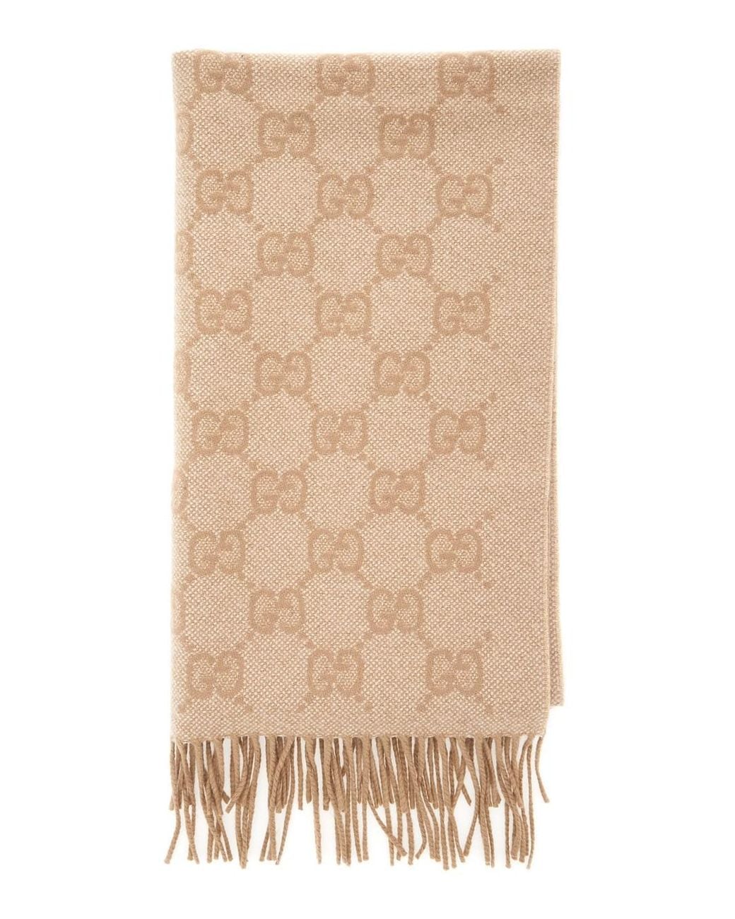 Gucci Natural Scarf With Fringed Hem And Gg All-Over Motif
