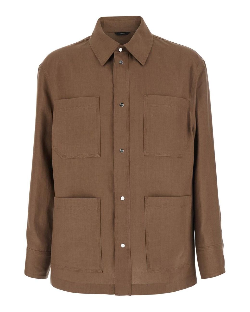Fendi Brown Jacket With Classic Collar And Four Patch Pockets On The Front for men