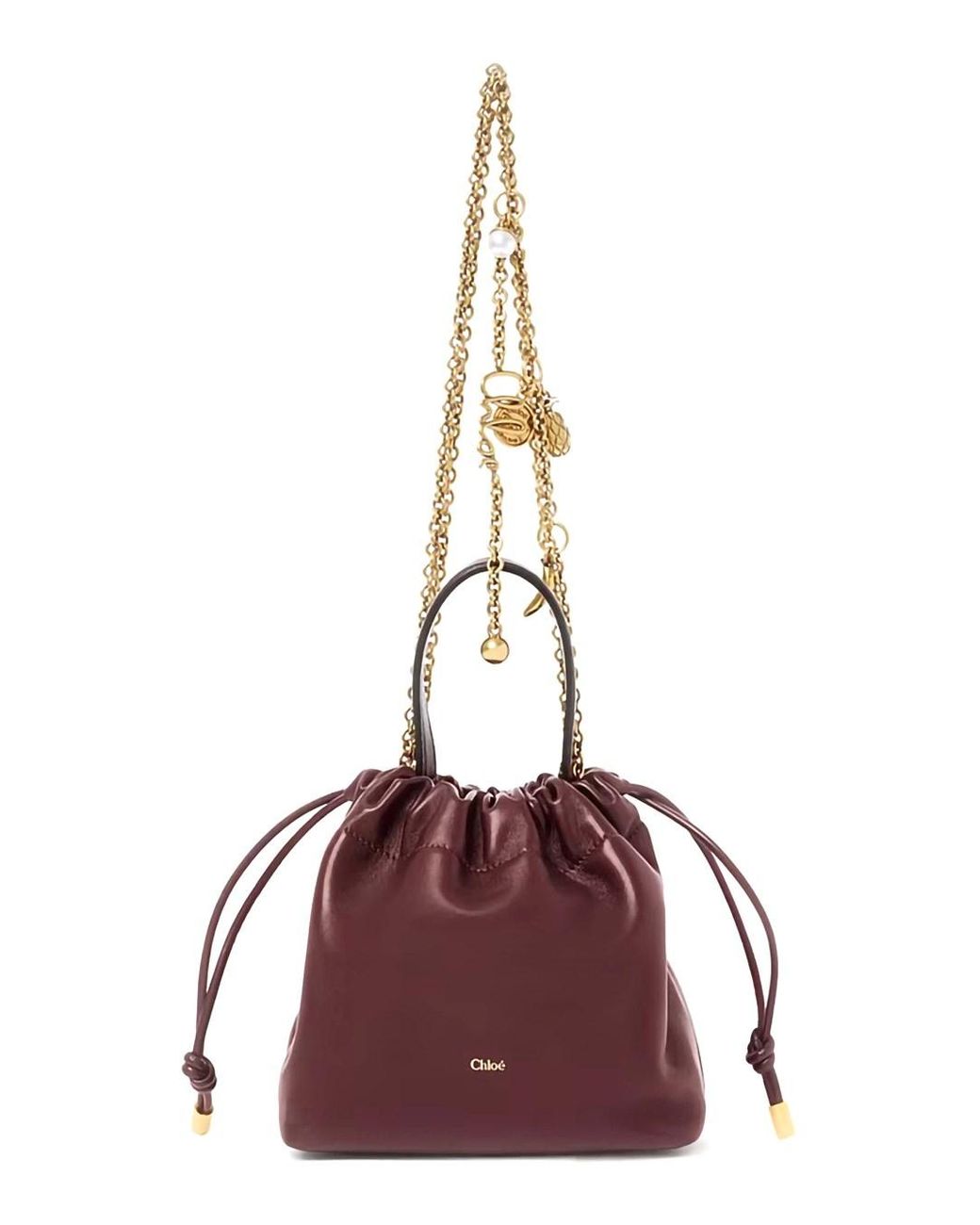Chloé Purple Chloé 'Icon' Bordeaux Handbag With Sliding Chain Shoulder Strap And Charm