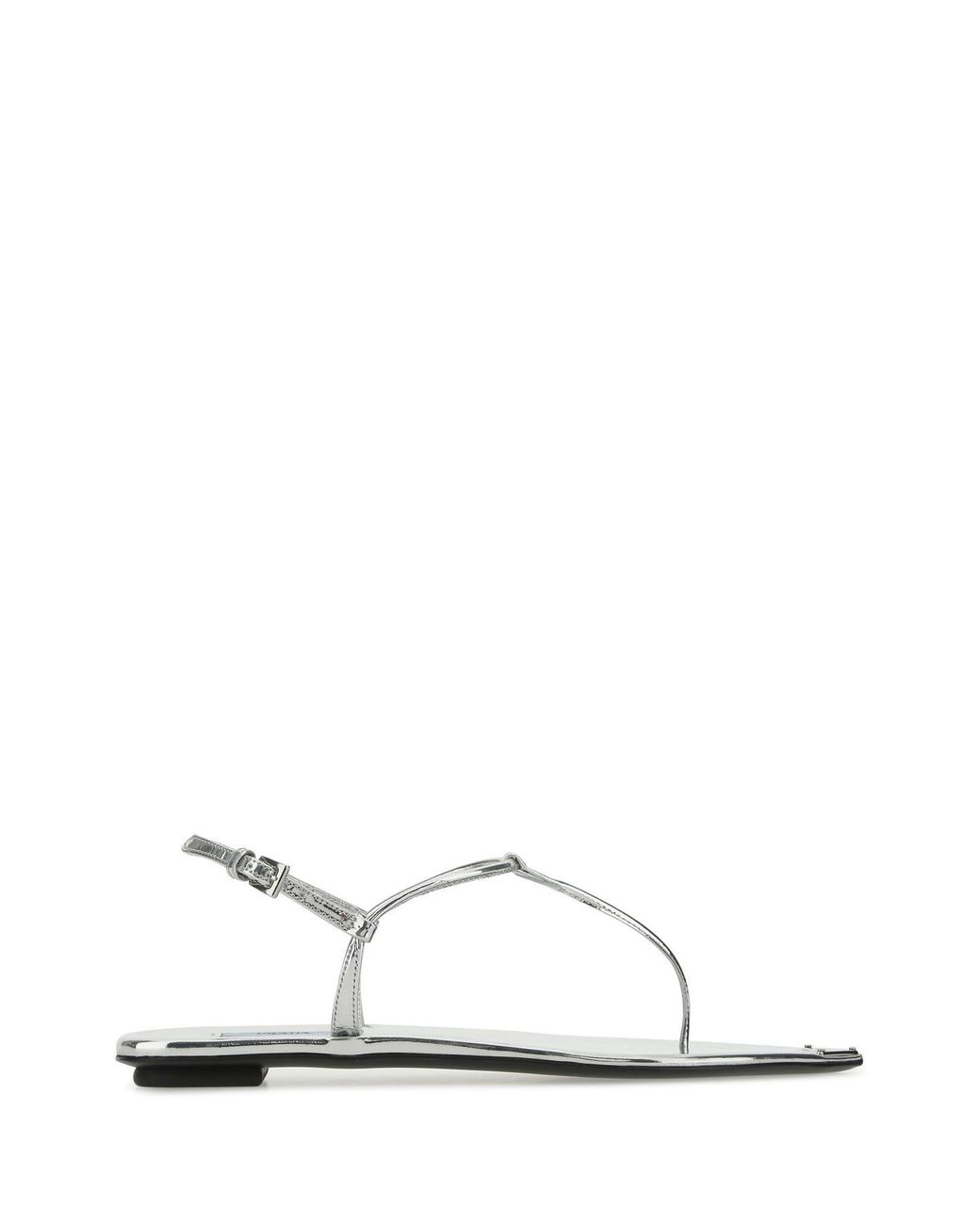 Prada Silver Leather Thong Sa in White | Lyst