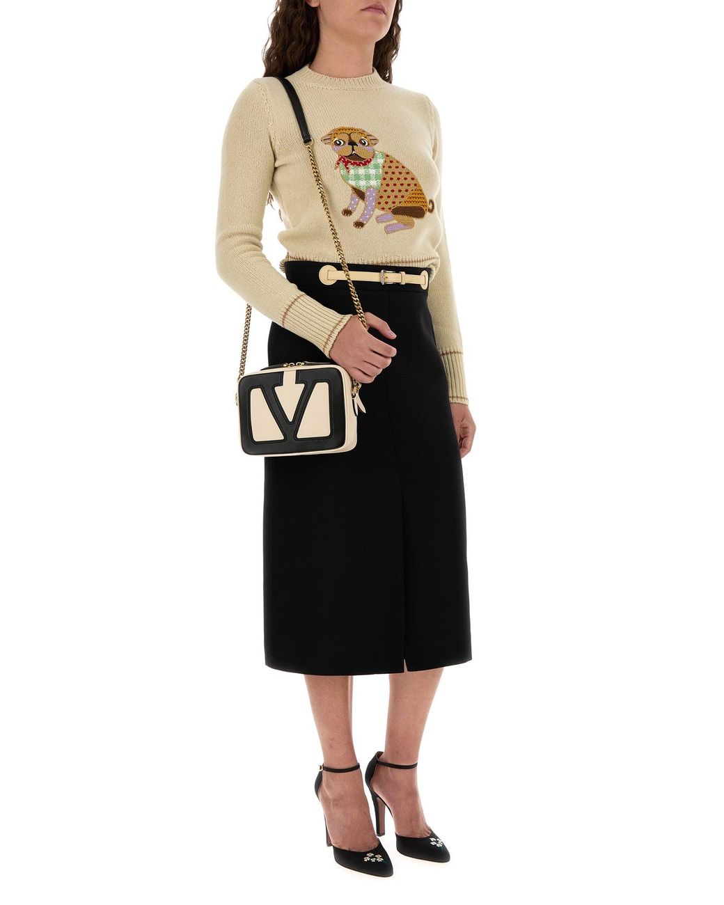 Valentino Garavani Black Wool Midi Skirt