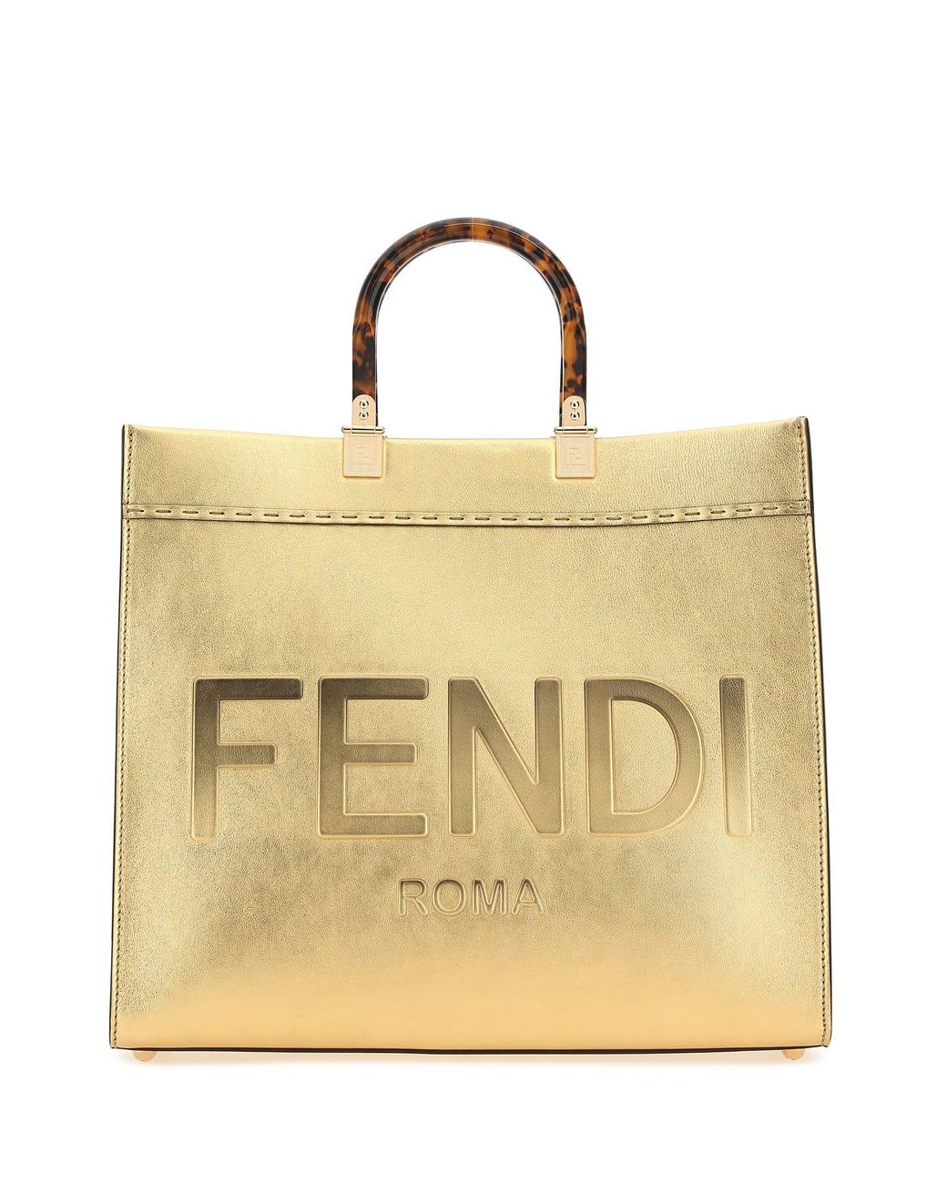 Fendi Gold Leather Medium Sunshine Shopping Bag in Natural | Lyst