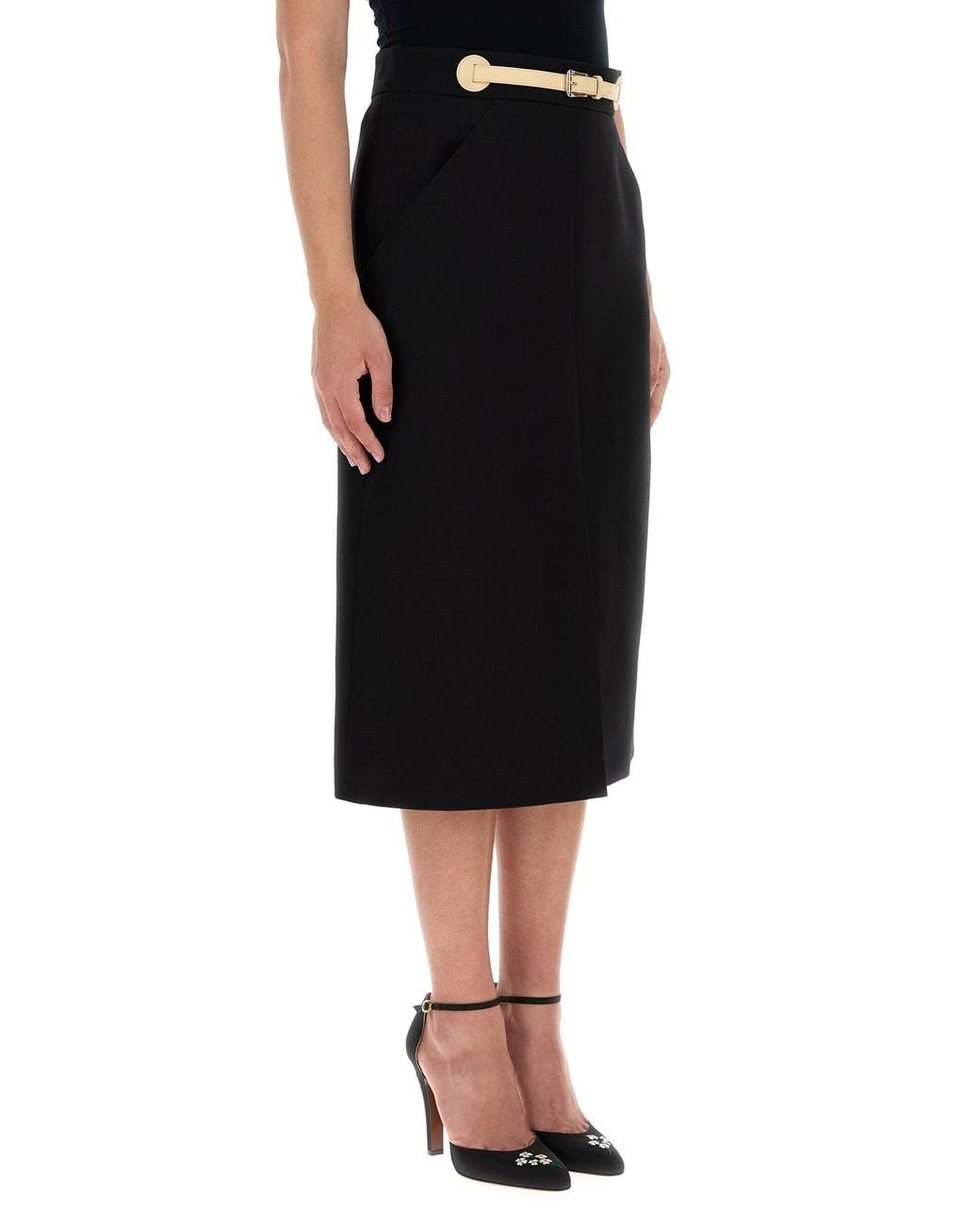 Valentino Garavani Black Wool Midi Skirt