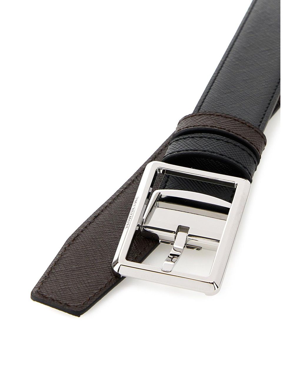 Montblanc White Rectangular Formal/Ebony 30Mm Reversible Lea for men