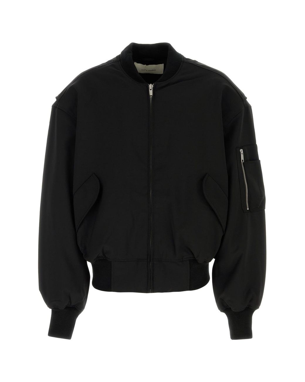 Entire studios Black Stretch Polyester Blend Bomber Jacket