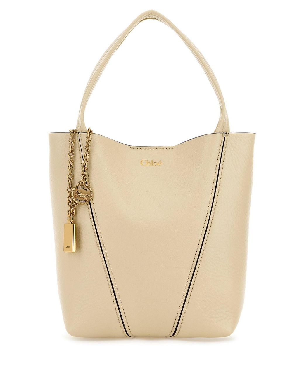 Chloé White Ivory Leather Small Spin Shopping Bag
