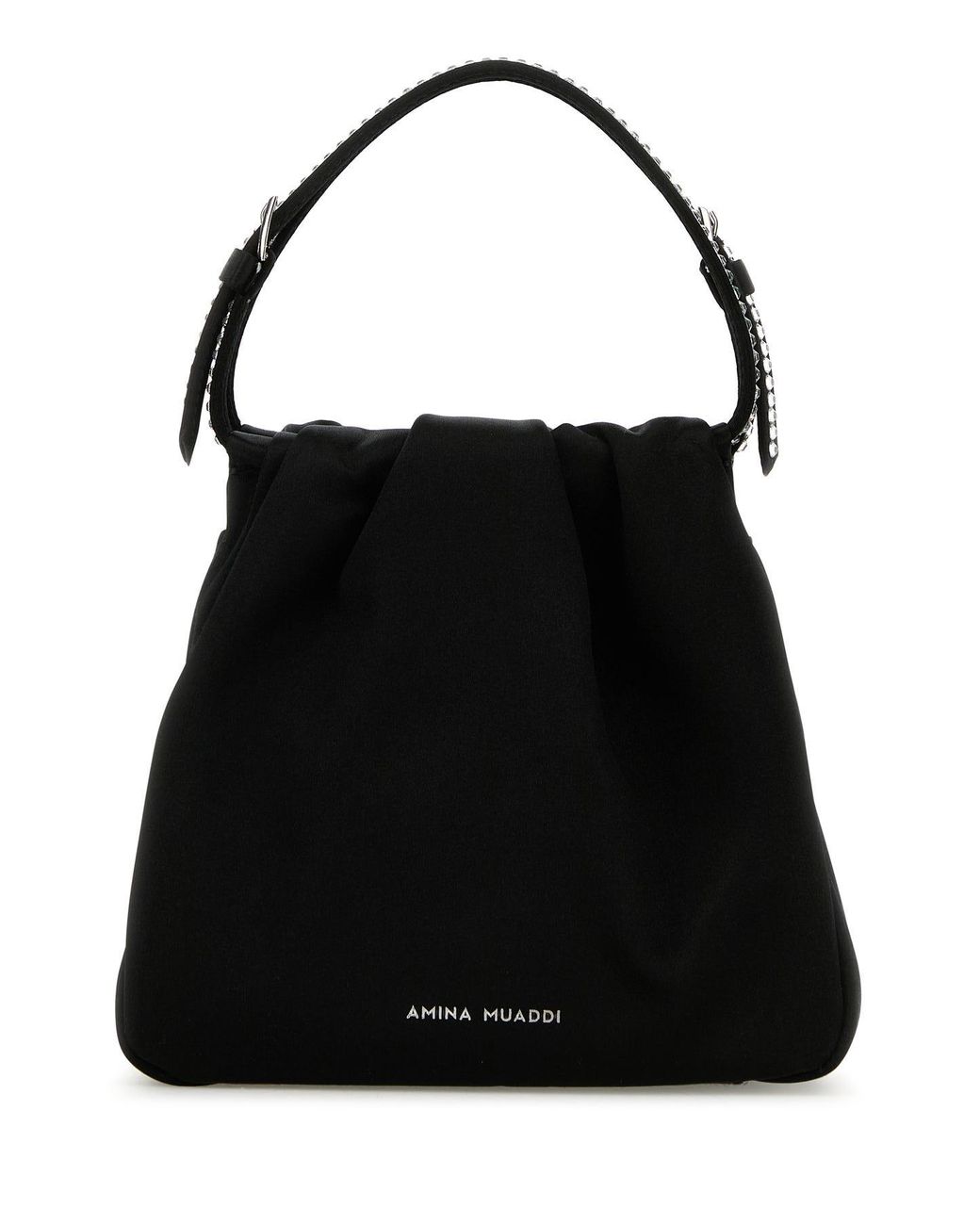 トートバッグ AMINA MUADDI Black satin Vittoria Crystal handbag Vittoria Crystal Bag Black Satin And White Crystals