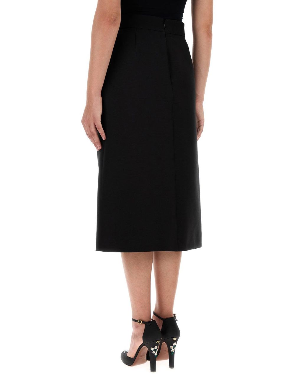 Valentino Garavani Black Wool Midi Skirt