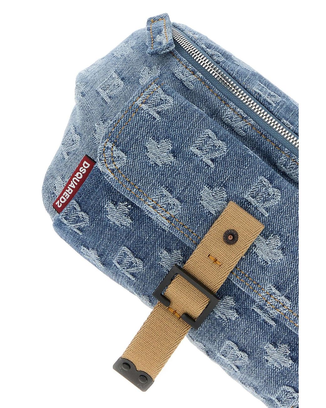 DSquared² Blue Embroidered Denim Belt Bag for men