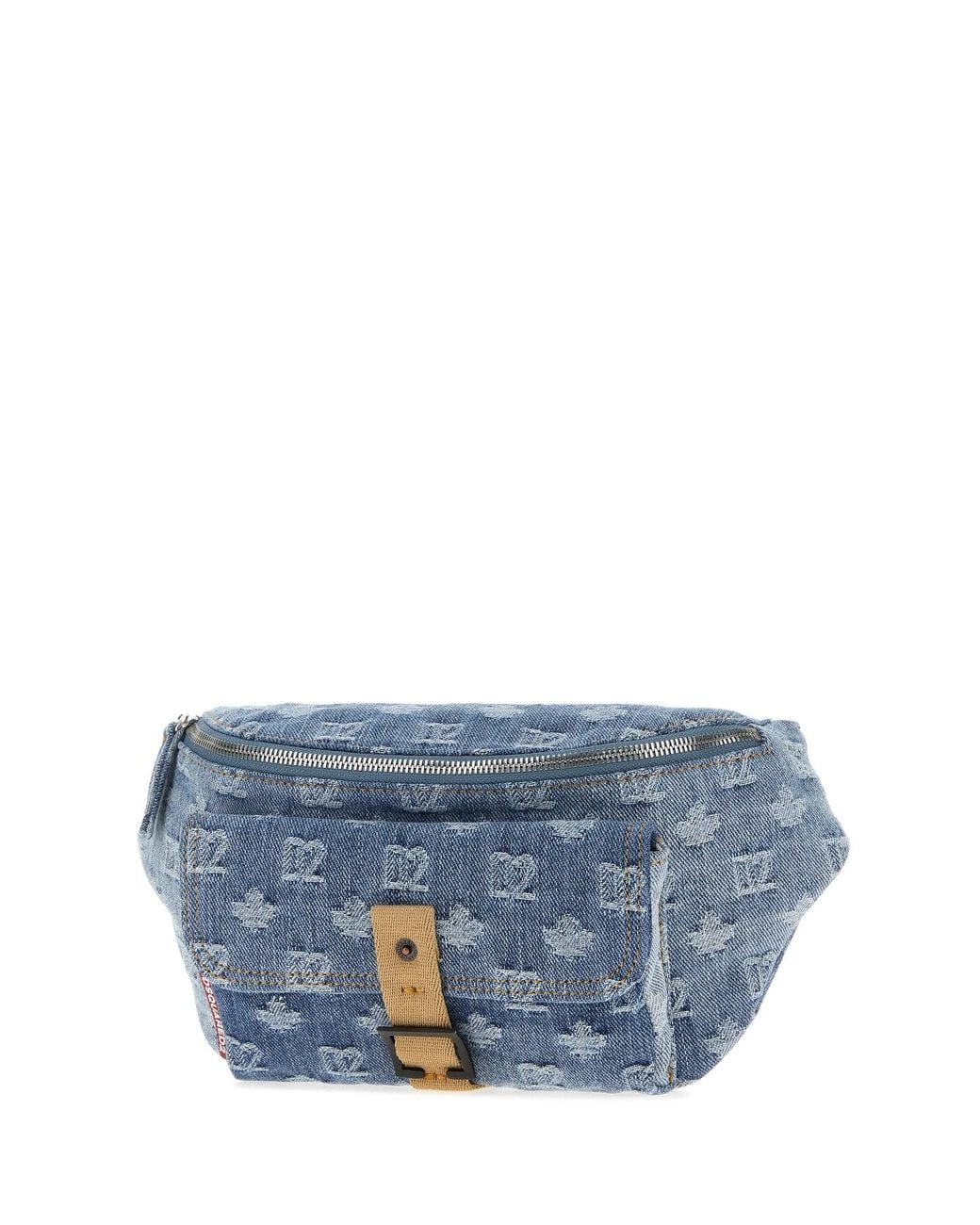 DSquared² Blue Embroidered Denim Belt Bag for men