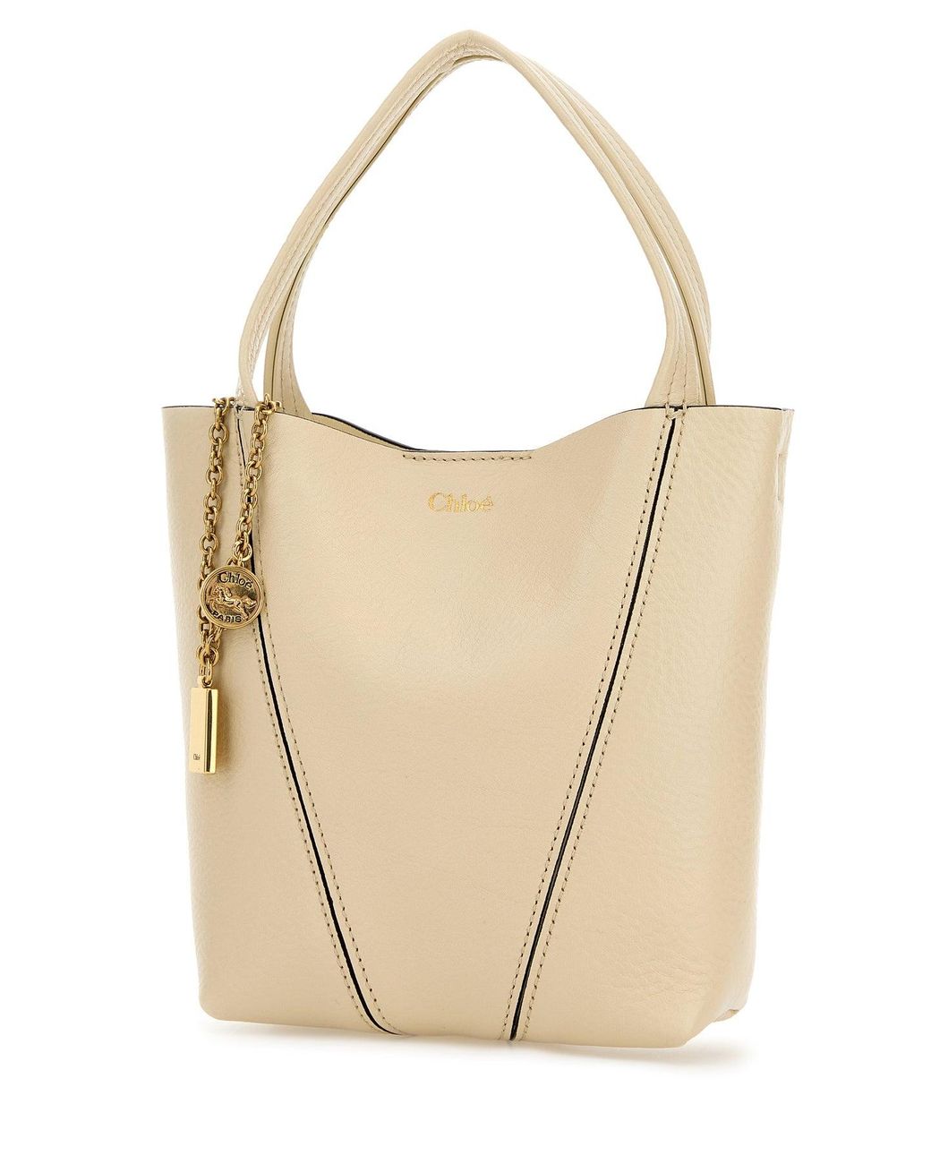 Chloé White Ivory Leather Small Spin Shopping Bag