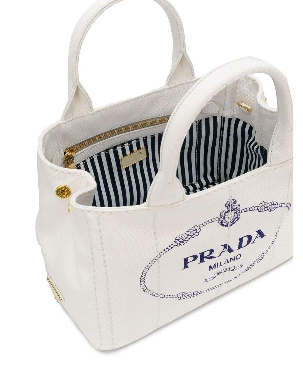Prada White Small Cotton Canvas Tote Bag | Lyst