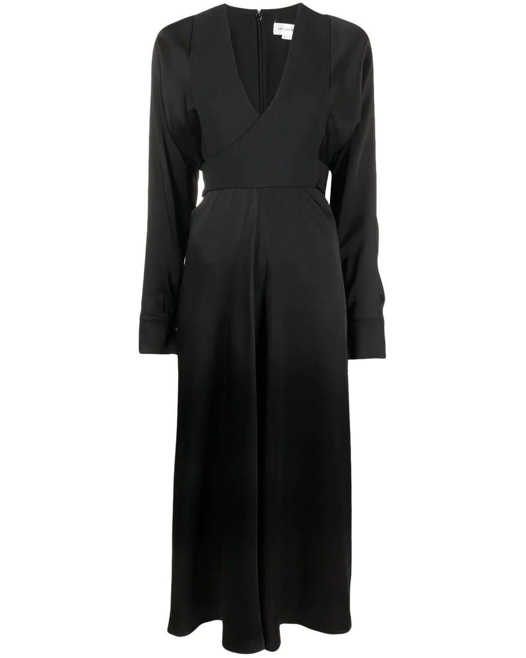 Victoria Beckham V-neck Long-sleeve Midi Dress in Black | Lyst