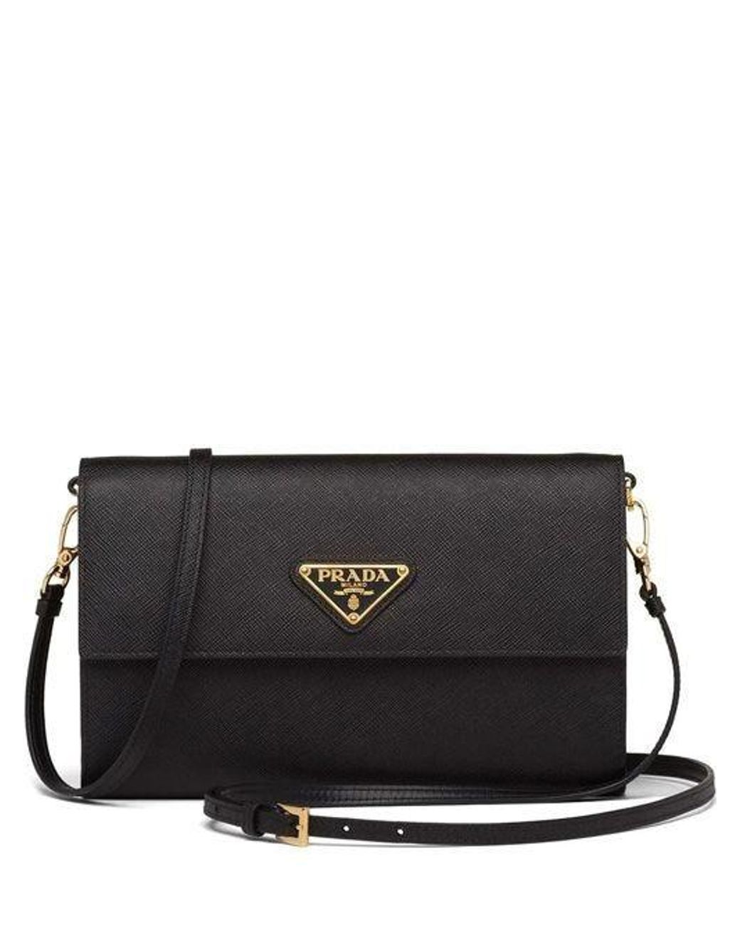 Prada Black Saffiano Lux Leather Wallet On Strap at 1stDibs