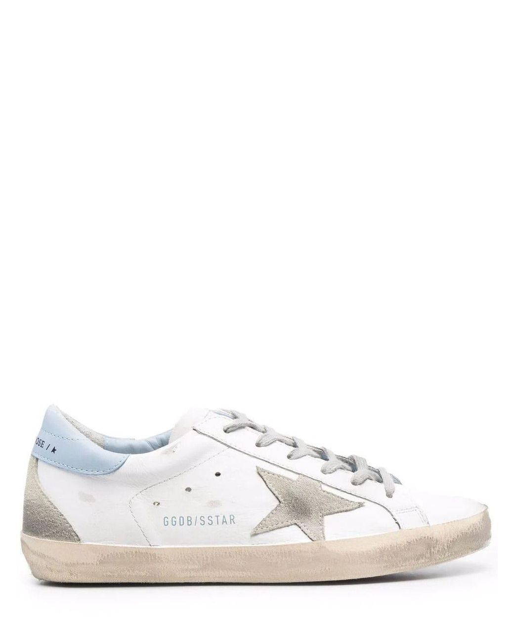 Golden Goose White Superstar Sneakers With Light Blue Contrasting ...