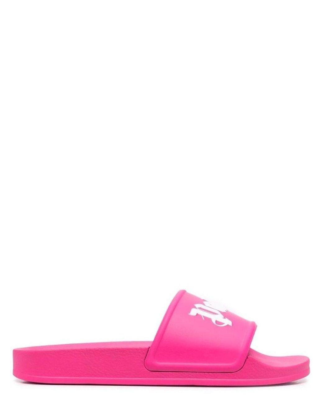 Palm Angels Logo Print Fuchsia Slides Sandals in Pink | Lyst