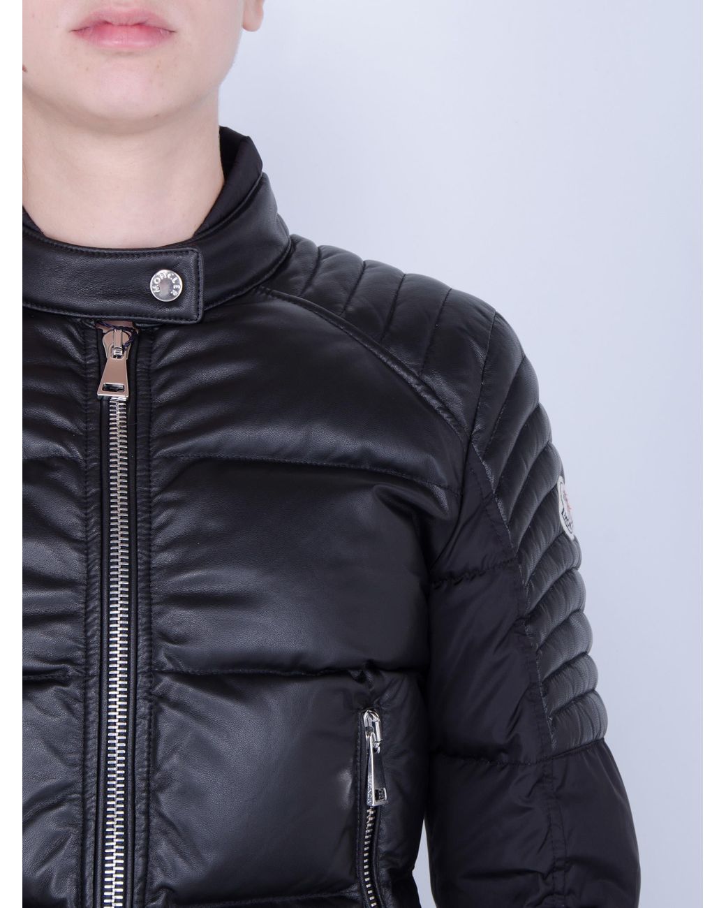 Moncler Clematis Leather Jacket in Blue | Lyst
