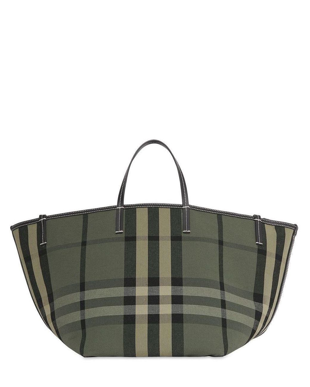 Burberry Medium Cotton Check & Leather Beach Tote in Green Lyst