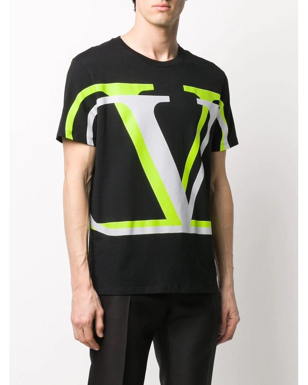 Valentino Big Fluo V Logo Jersey T-shirt in Black for Men | Lyst
