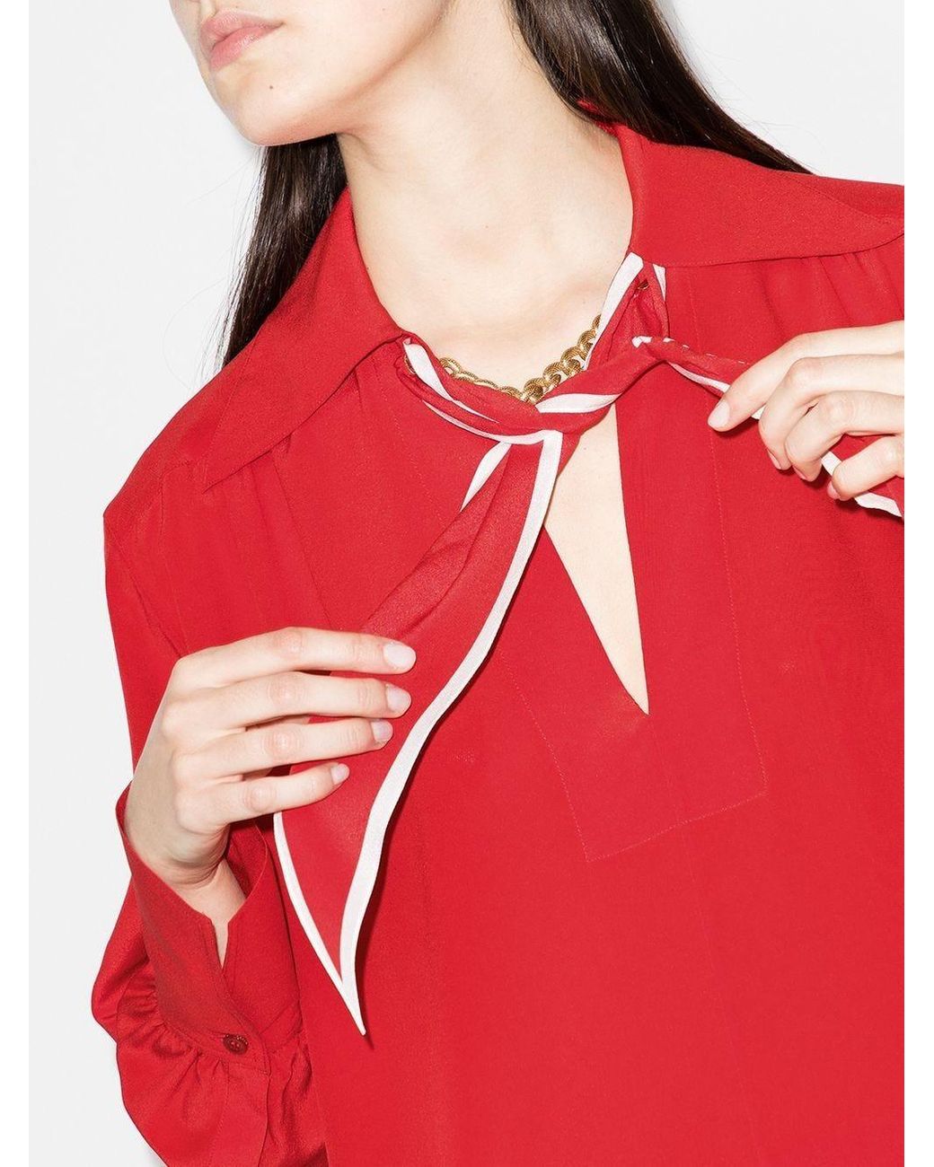 Givenchy Scarf Logo Print Detail Blouse in Red | Lyst