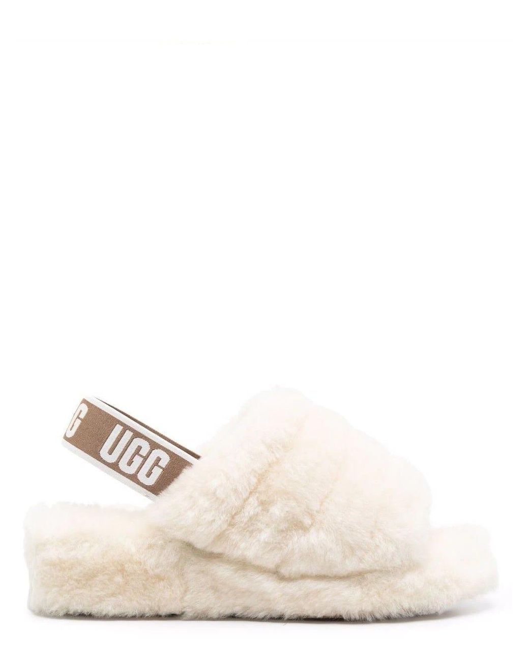 UGG Ivory Fluff Yeah Slippers With Back Strap in Natural | Lyst