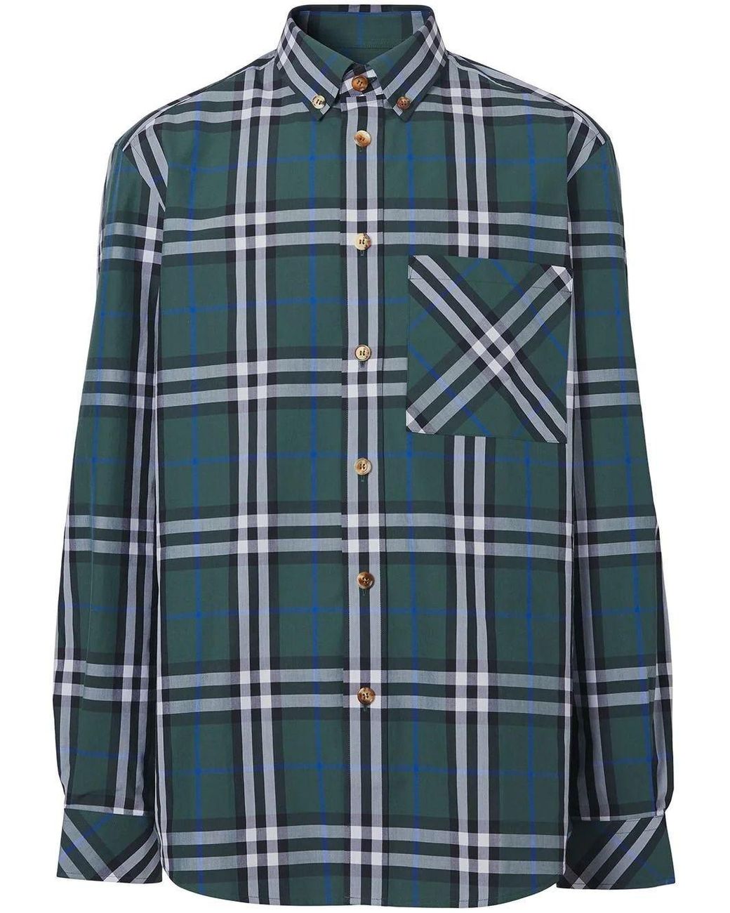 Burberry Cotton Check-print Button-down Shirt in Green for Men - Save ...