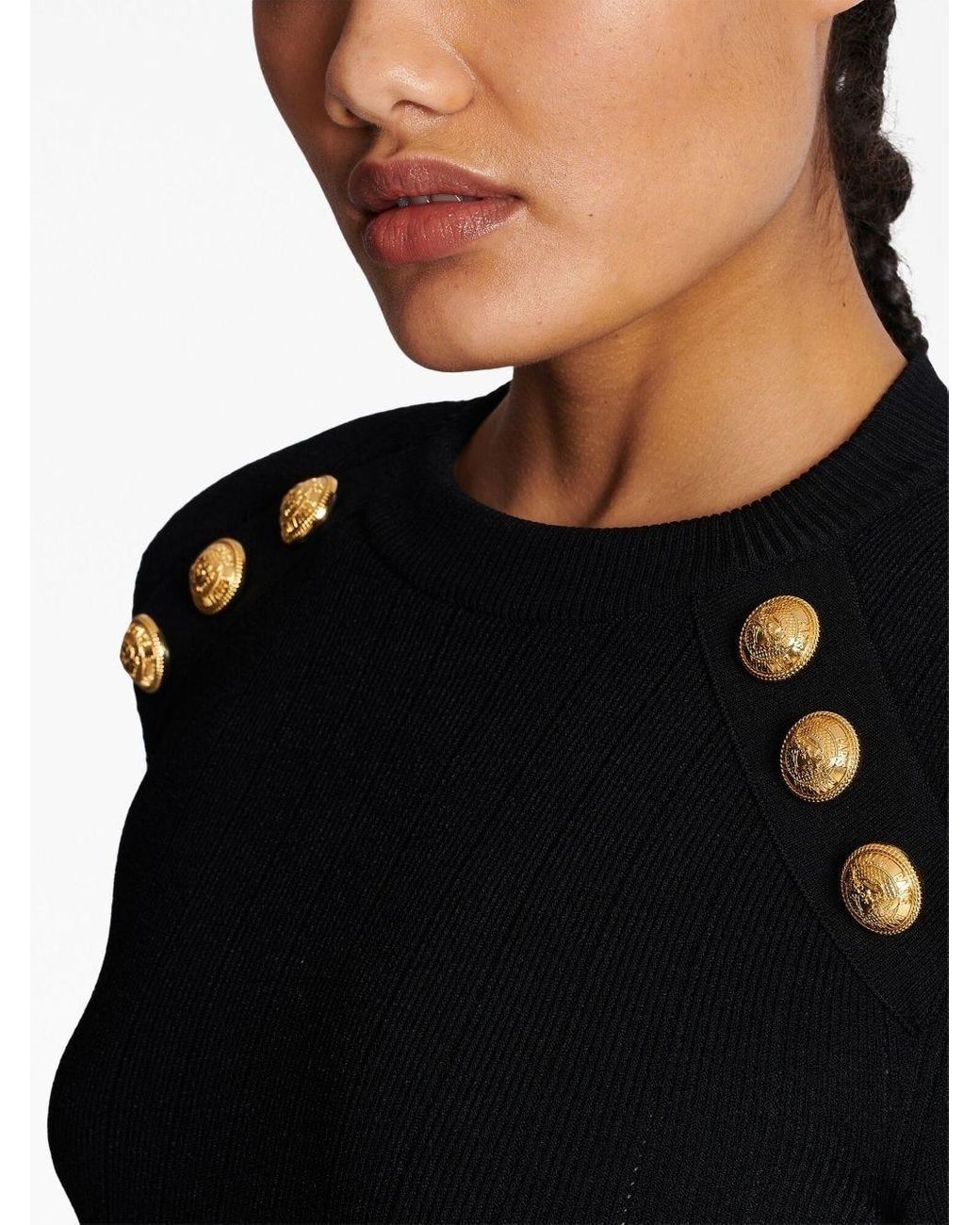 Maglione girocollo nero con bottoni di Balmain in Nero | Lyst
