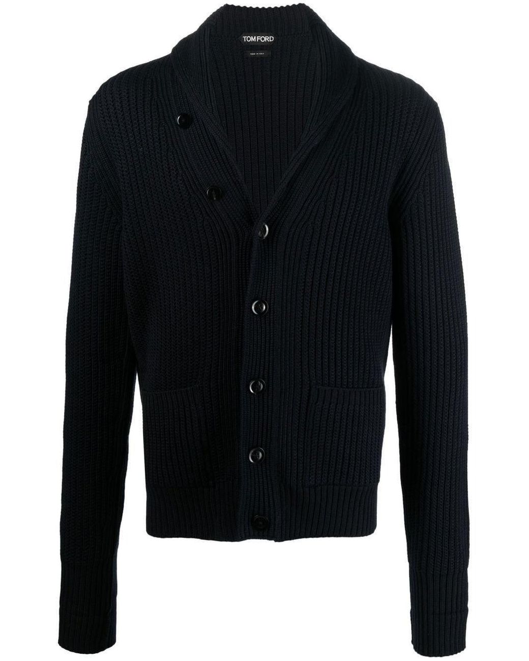 Tom Ford Black Ribbed Cardigan With Buttons | Lyst