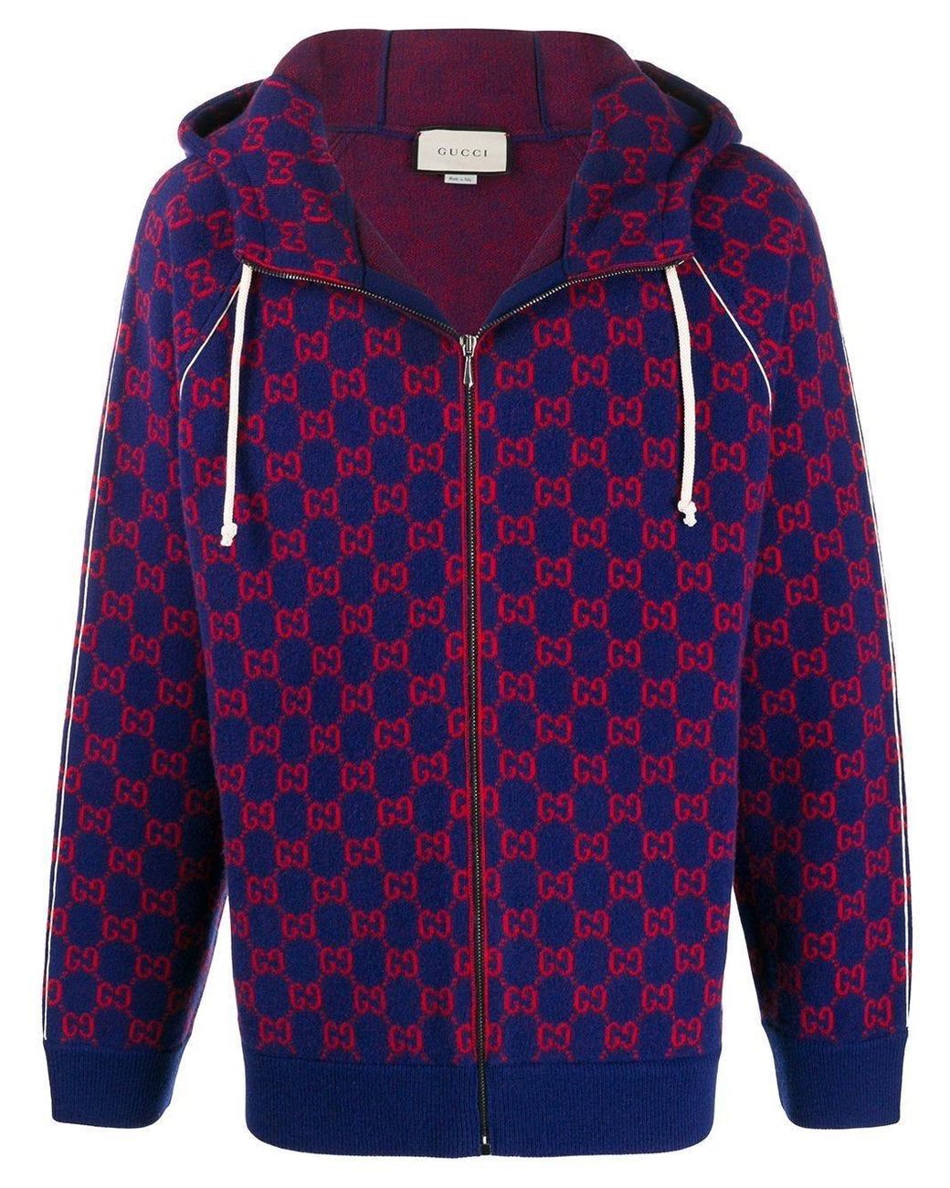 Gucci Knitted Gg Supreme Zipped Hoodie in Purple for Men | Lyst