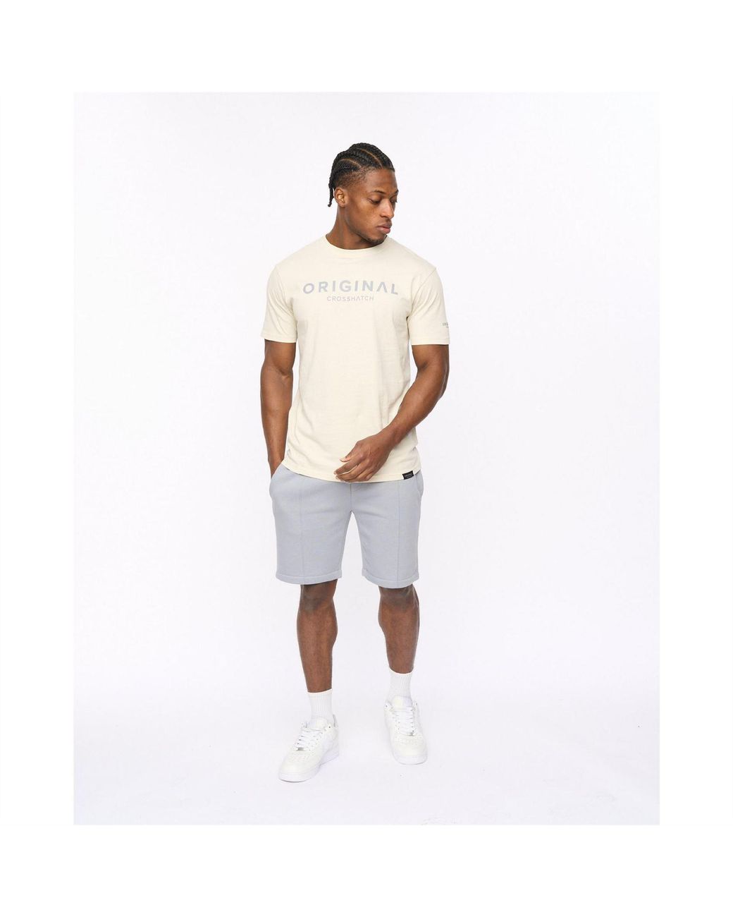 Crosshatch White Bardon Jogger Shorts With Elasticated Waistband for men