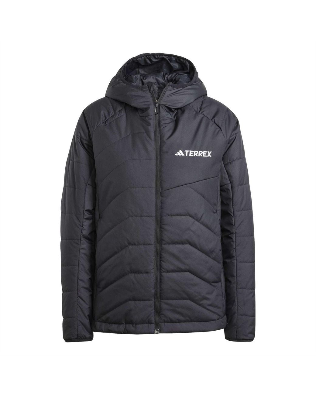 Adidas Black Solid Patterned Hooded Drawstring Puffer Jacket 12 (M)