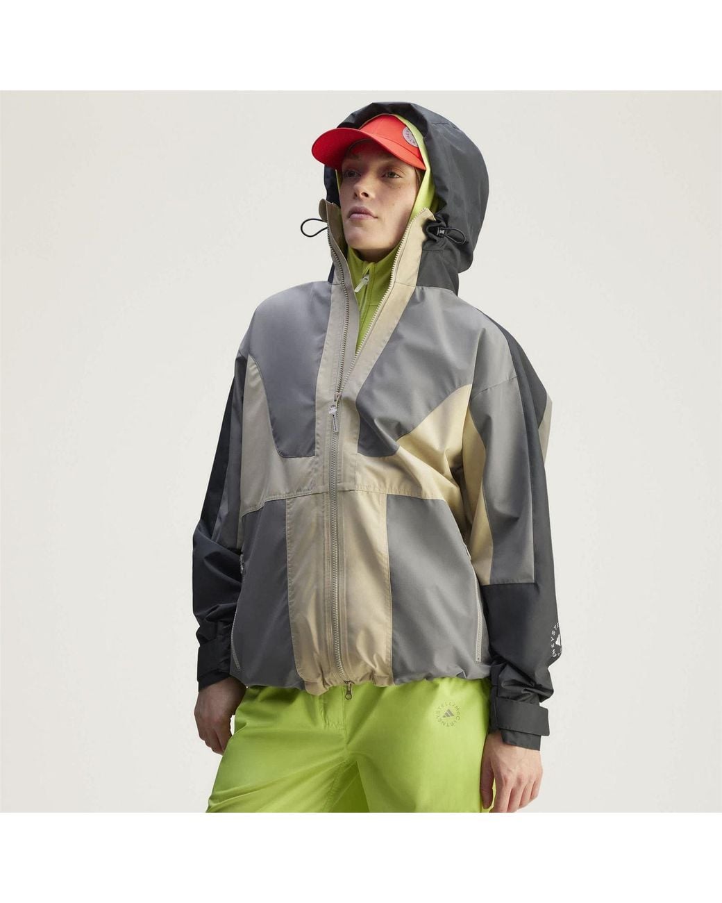 Adidas By Stella McCartney Gray Hooded Softshell Jacket With Bold Logo And Zipped Pocket