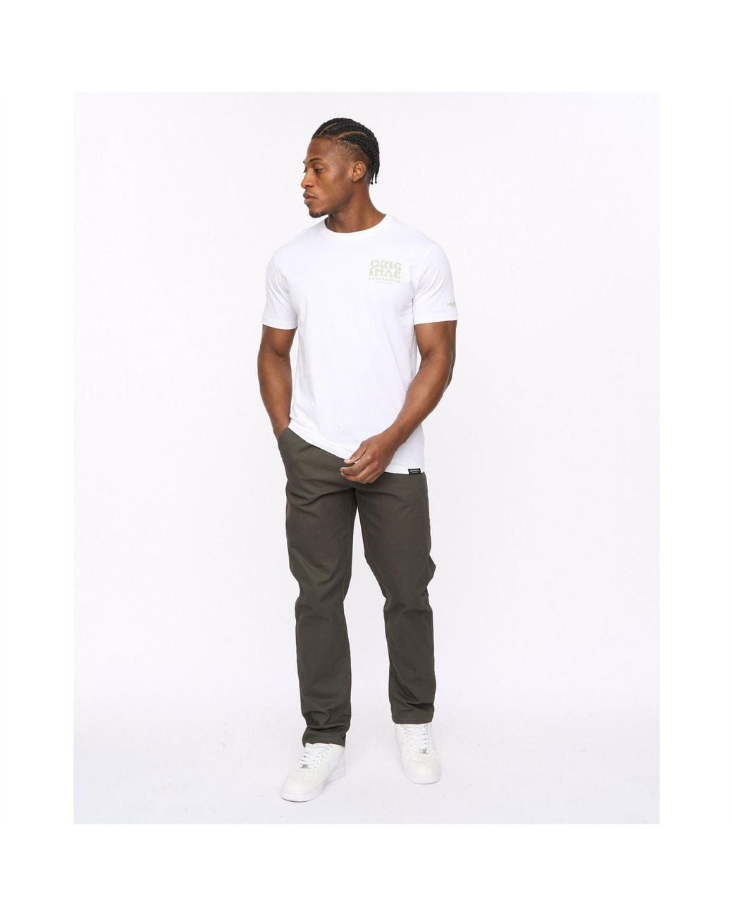 Crosshatch White Roysden Solid Patterned Straight Chinos for men