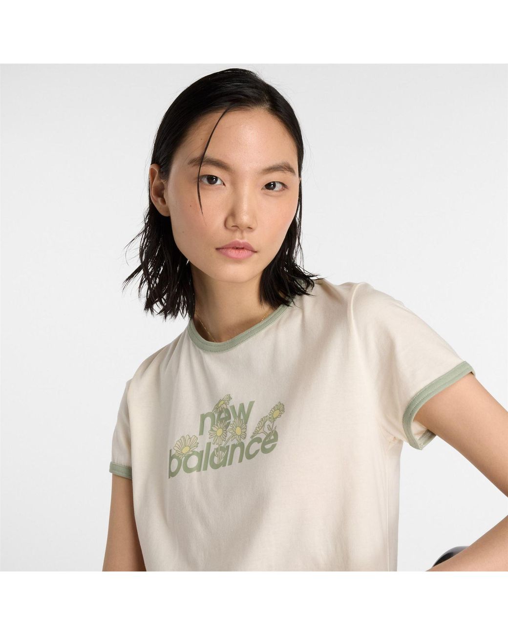 New Balance White Text Graphic Crew Neck Short Sleeve Ringer T-Shirt 8 (Xs)