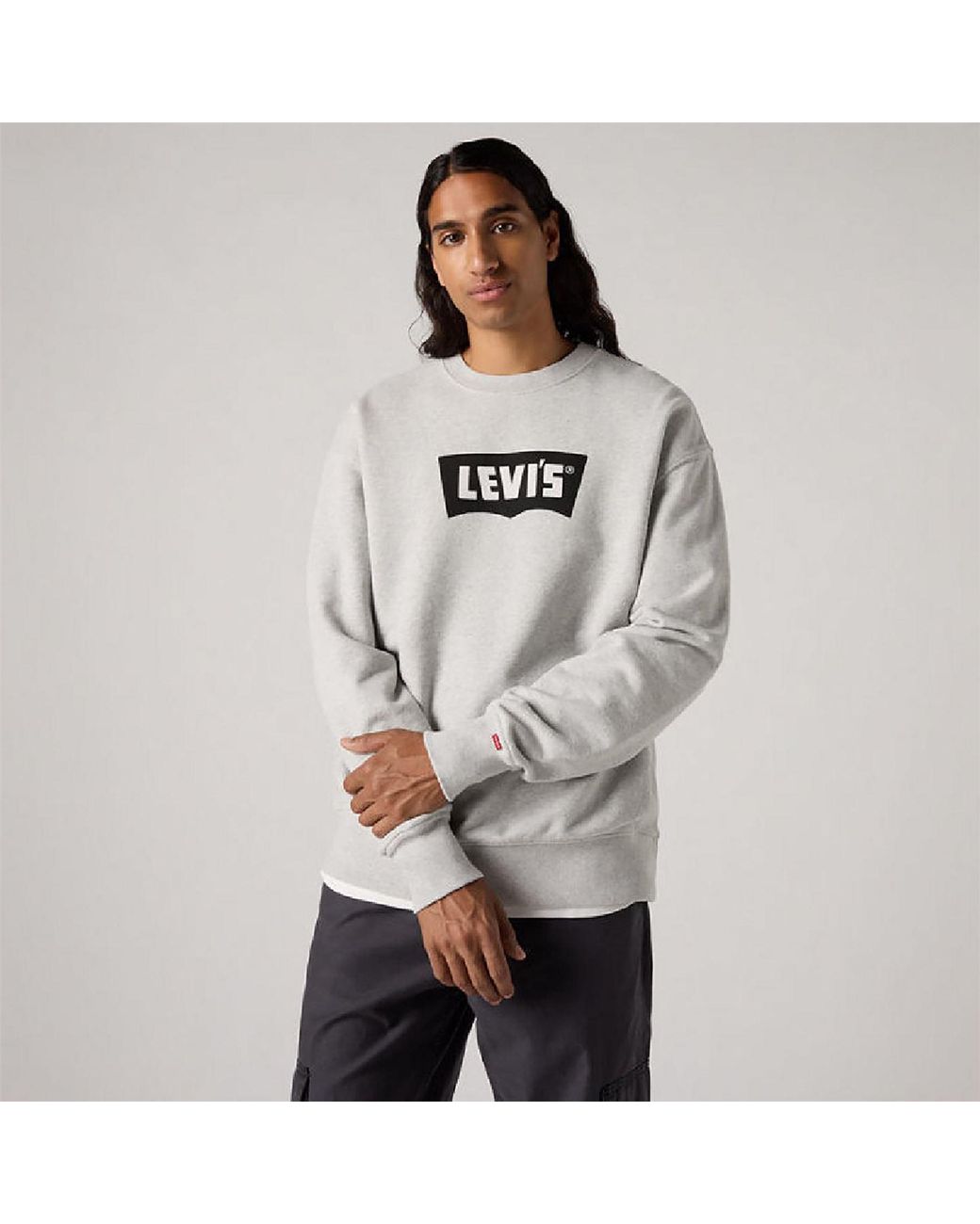 Levi's Gray Premium Wordmark Graphic Crew Neck Long Sleeve Sweatshirt for men
