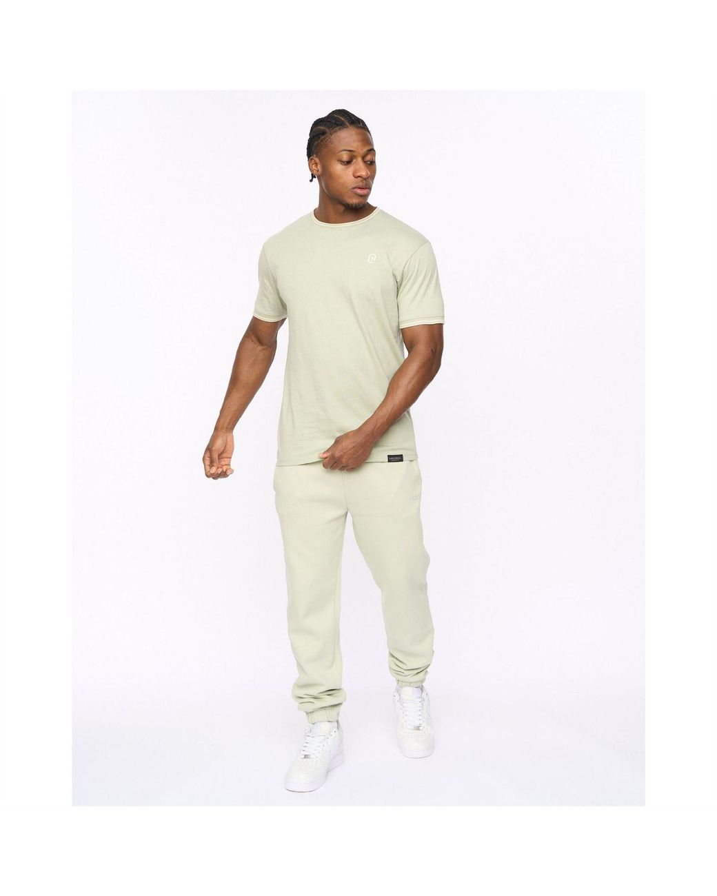 Crosshatch Green Preece Hem Label Patch Crew Neck Short Sleeve T-Shirt for men