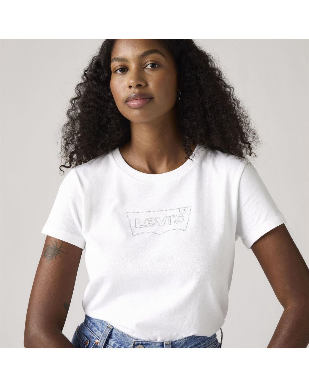 Levi's White The Perfect Wordmark Graphic Crew Neck Short Sleeve T-Shirt 8 (Xs)