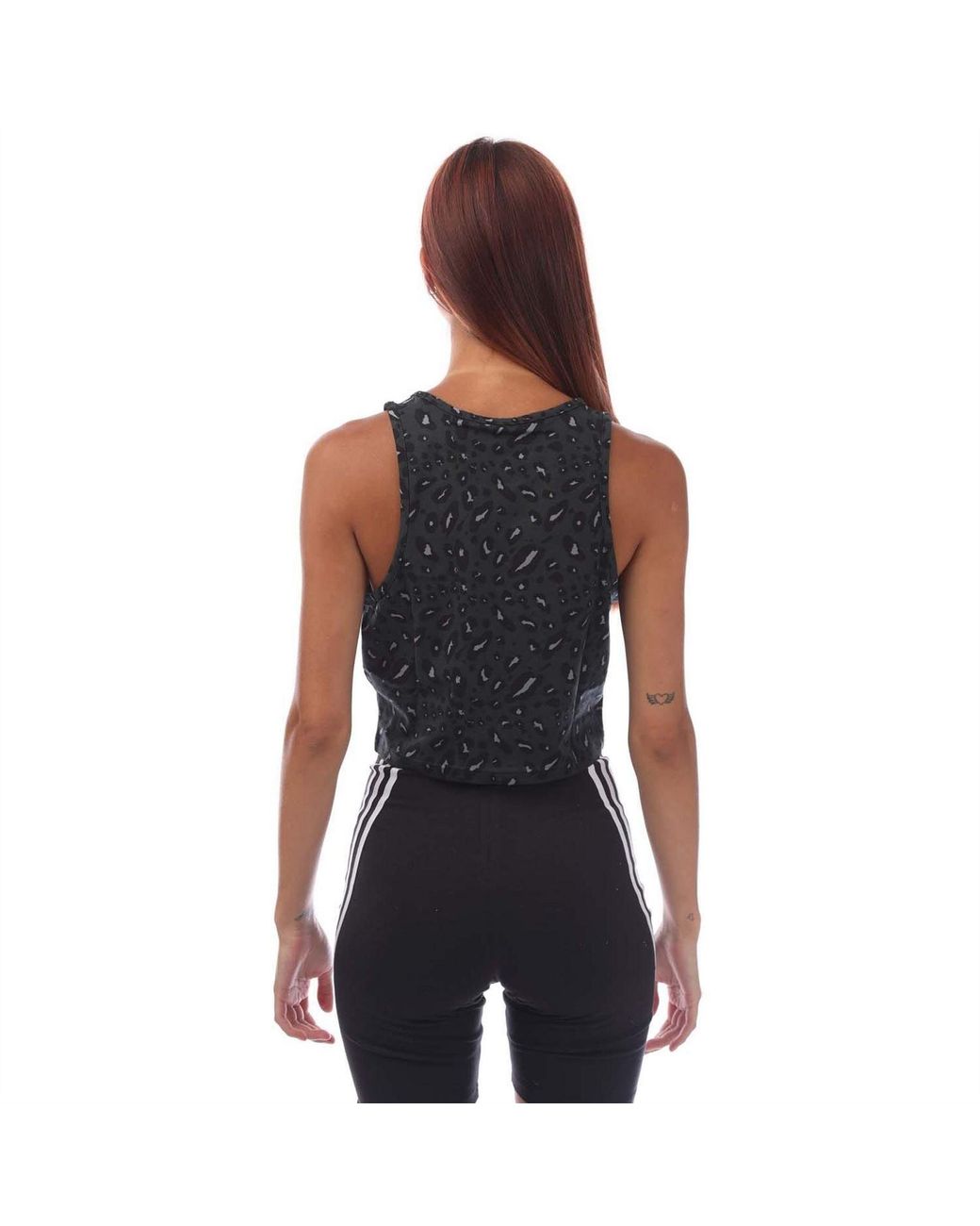 Adidas Black Animal Print Crop Tank Top
