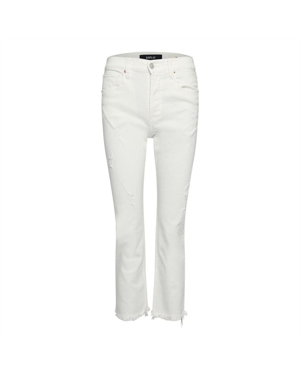 Replay White Straight Fit Cropped Jeans