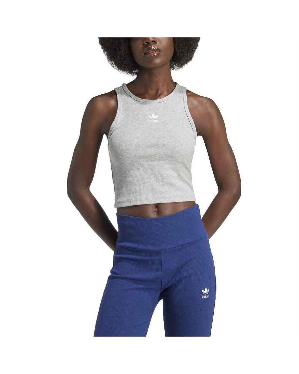 Adidas Originals Gray Slim Fit Crew Neck Bold Logo Rib Tank 10 (S)