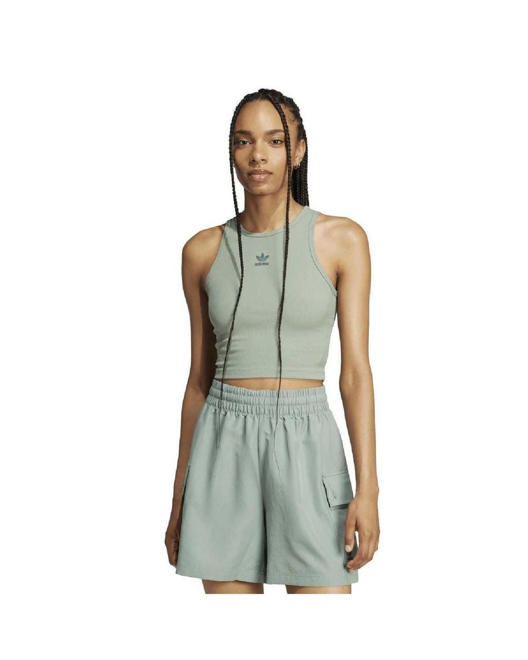 Adidas Originals Green Wordmark Crew Neck Slim Fit Rib Tank 10 (S)
