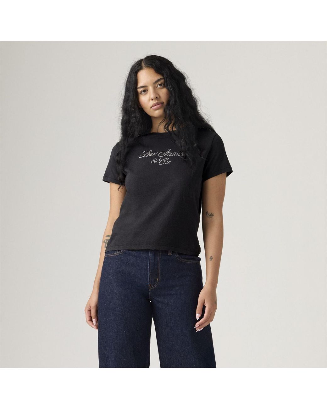 Levi's Black Script Text Graphic Crew Neck Short Sleeve T-Shirt 8 (Xs)