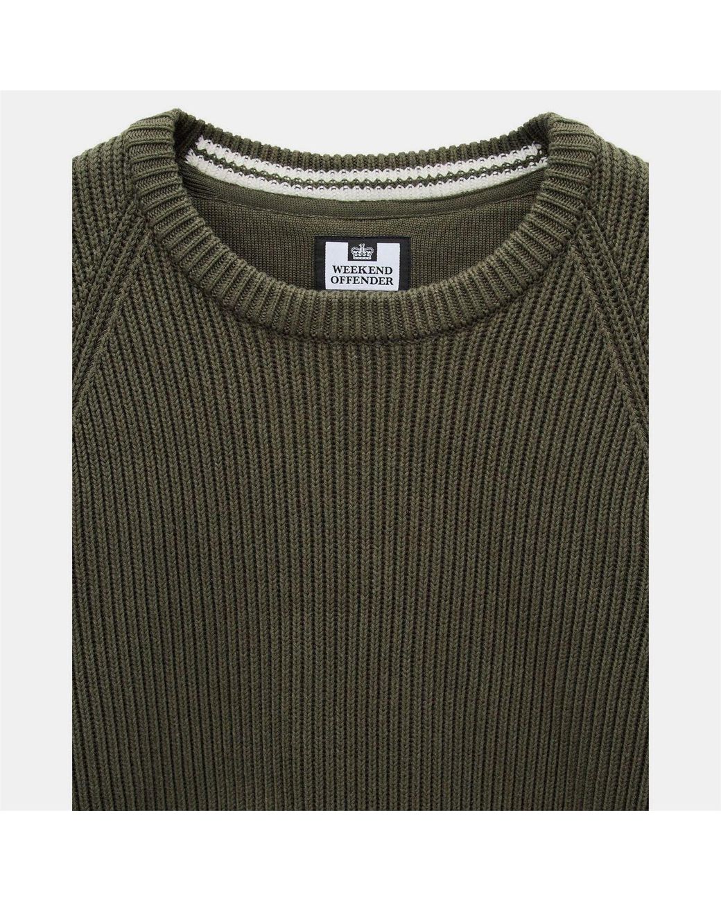 Weekend Offender Green Morello Rib Crew Knit Sweater for men