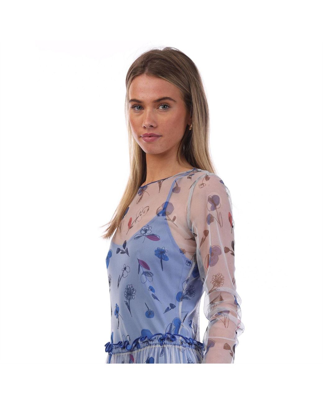 Emporio Armani Blue Sheer Floral Print Maxi Dress