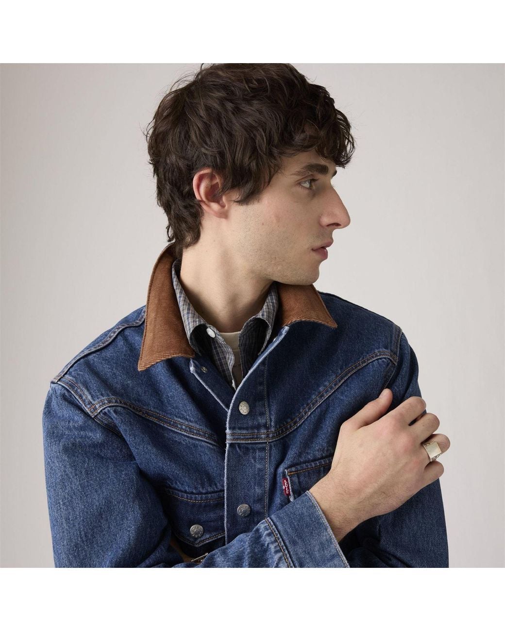 Levi's Blue Western Solid Patterned Snap Button Shirt Collared Denim Jacket for men