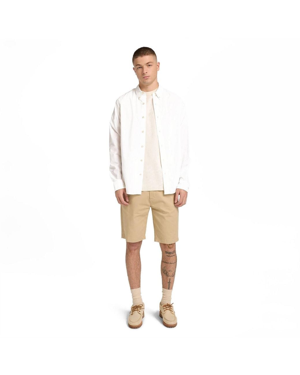 Timberland White Long Sleeve Stretch Poplin Shirt Bl for men