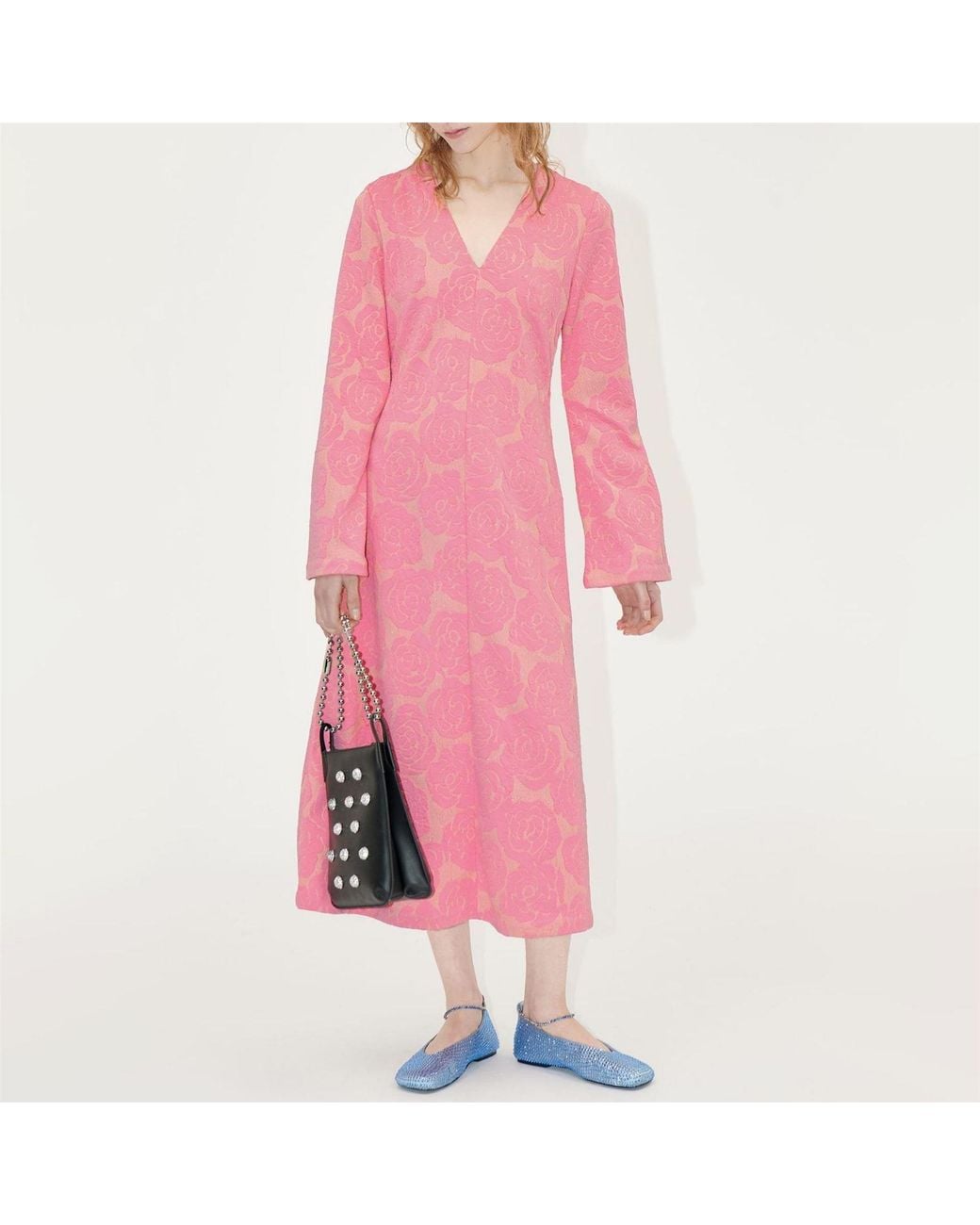 Stine Goya Pink Long Sleeve V Neck Dress
