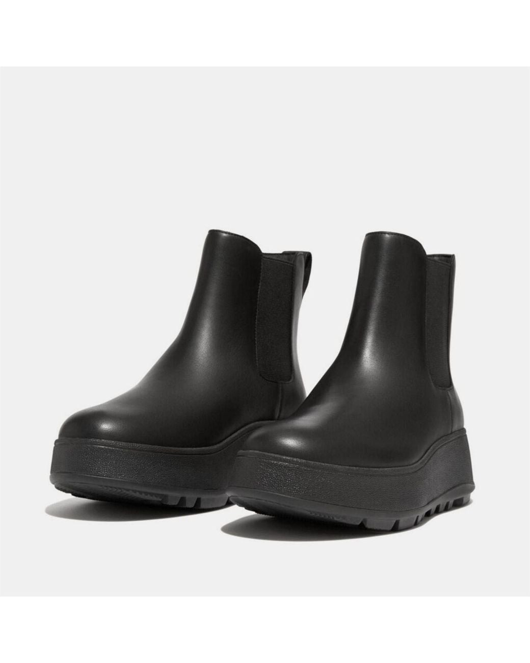 Fitflop Black F-Mode Waterproof Leather Flatform Chelsea Boots